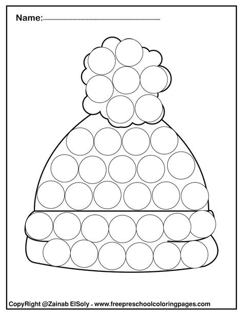 Winter Dot Marker Printables Free, Dot Marker Coloring Pages, Winter Hat Craft, Dot Marker Printables, Dot Marker Activities, Dot Worksheets, Preschool Coloring Pages, Do A Dot, Easy Coloring