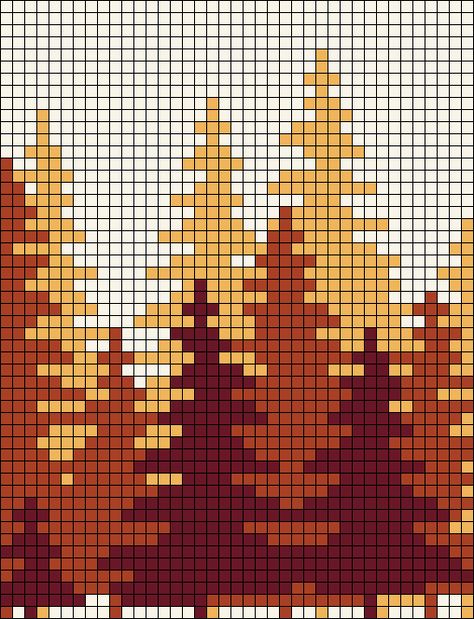 Jacquard Knitting Chart, Winter Tapestry Crochet, Knit Tree Pattern, Easy Pixel Art Crochet, Alpha Knitting Patterns, Fall Crochet Grid, Knitting Pixel Pattern, Cross Stitch Tree Pattern, Crochet Tapestry Chart