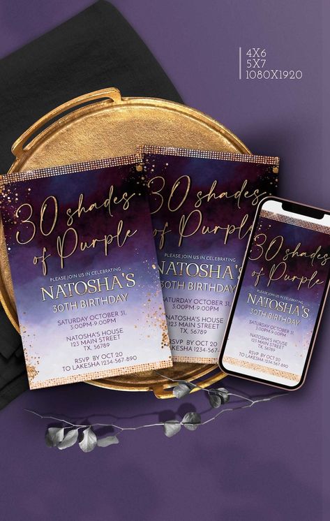 Purple Invitation, Purple Invitations, Paperless Post, Pretty Party, Party Invites, Online Invitations, Shades Of Purple, Party Printables, Purple Gold