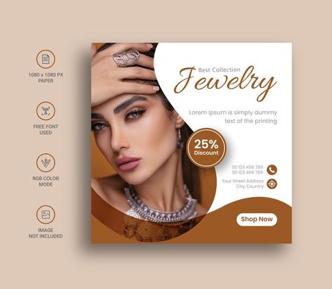 Social Media Post For Jewelry, Jewelry Banner Design Graphics, Jewellery Banner Design, Jewelry Social Media Design, Jewelry Banner Design, Jewelry Social Media Post, Jewelry Poster Design, Jewelry Flyer, Square Flyer Design