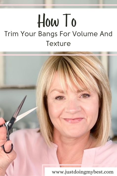 Cut Bangs Diy, Cut Bangs Tutorial, Bangs At Home, Fine Hair Bangs, Trim Bangs, Trim Your Own Hair, Cut Own Hair, Cut Bangs, Bangs Tutorial