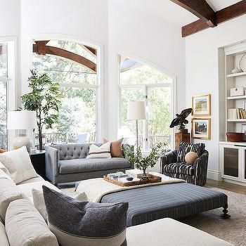 Interior design inspiration photos by Alice Lane Interior Design - Page 1 Manor Living Room, Ottoman Coffee Tables, Upholstered Ottoman Coffee Table, Coffee Table Alternatives, Ottoman Square, Utah Home, Beige Sectional, Art Deco Elements, Bedroom Images