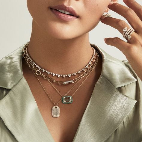 Diamond Tennis Necklace, Gold Number, Yellow Gold Chain, Green Amethyst, Rose Gold Diamonds, High Jewelry, Necklace Sizes, Chain Link Necklace, Link Necklace