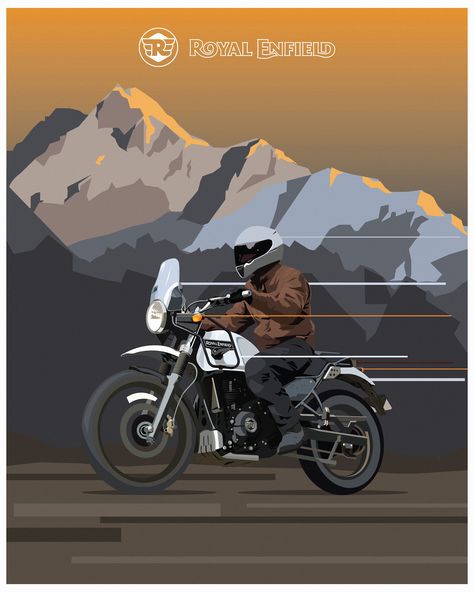 Royal Enfield Poster, Himalayan Bike, Bike Stickers Design Ideas, Gautham Karthik, Himalayan Royal Enfield, Royal Enfield Classic 350cc, Bike Posters, Motorbike Illustration, Bike Painting