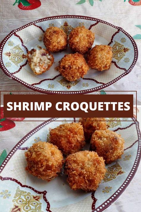 Shrimp Croquettes is a deep fried shrimp ball that has a creamy filling of onion, butter, and milk Shrimp Croquettes Recipe, Shrimp Croquettes, Shrimp Ball, Onion Butter, Croquettes Recipe, Shrimp Cakes, Shrimp Appetizers, Shellfish Recipes, Shrimp Dishes