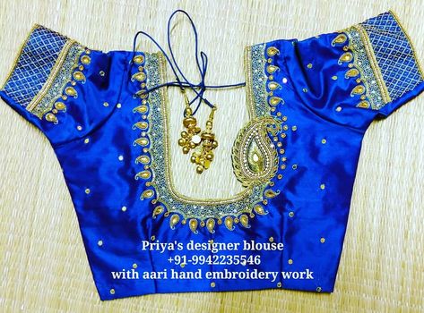 A beautiful blue blouse designed at Priya's boutique with aari hand embroidery work done matching to silk Saree for a happy customer… Tailoring Classes, Blue Blouse Designs, Bridal Blouses, Maggam Work Designs, Blouse Stitching, Stitching Embroidery, Blouse Designs Indian, Saree Blouse Patterns, Silk Saree Blouse Designs