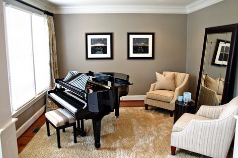 Cary, NC Music Room by Brittany Ruch Piano Room Design, Grand Piano Living Room, Grand Piano Room, Piano Room Decor, Piano Living Rooms, Baby Grand Piano, Piano Decor, Home Music Rooms, Living Room Furniture Layout