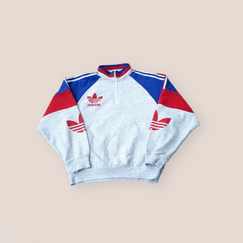 Adidas Vintage Adidas Trefoil Halfzip Mockneck Sweatshirt Big Logo | Grailed Football Jackets, Adidas Vintage, Adidas Trefoil, Men's Tops, Perfect Life, Vintage Adidas, Adidas Men, Adidas Jacket, Mock Neck