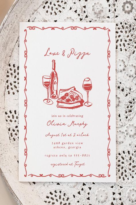 Whimsical Hand Drawn Pizza & Wine Bridal Shower Invitation Wine Bridal Shower Invitations, Couples Bridal Shower Invitations, Couples Shower Invitation, Bridal Shower Wine, Wedding Announcement Cards, Couples Bridal Shower, Couple Wedding Shower, Unique Bridal Shower, Couples Shower Invitations