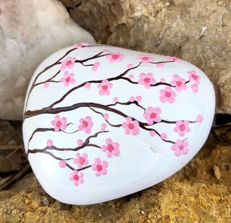 Trees Landscaping, Rock Painting Flowers, Cherry Blossom Painting, Diy Rock Art, Mandala Painted Rocks, Stone Art Painting, Beach Garden, Painted Rocks Kids, Landscaping With Large Rocks