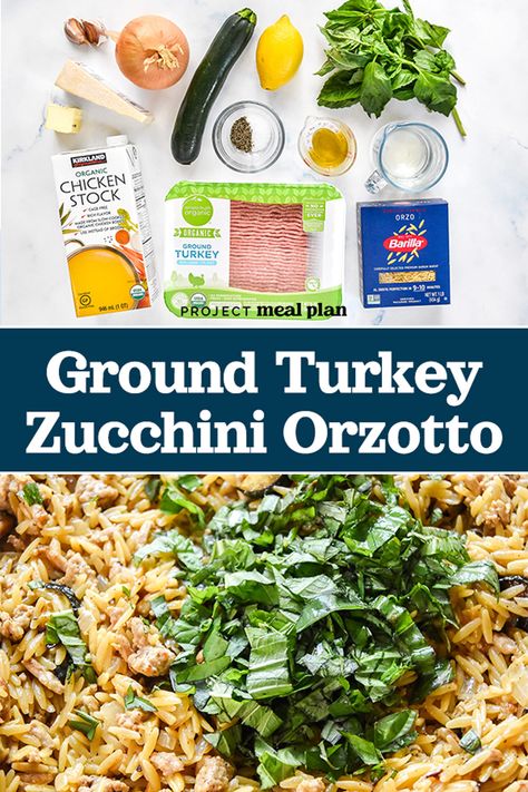 Ground Turkey Zucchini Orzotto Ground Turkey Breast Recipes, Ground Turkey Zucchini, Turkey Zucchini, Healthy Turkey Recipes, Turkey Pasta, Orzo Recipes, Lemon Basil, Healthy Diet Tips, Ground Turkey Recipes