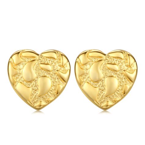 PRICES MAY VARY. 💗 Classy Brilliant Elegant Hypoallergenic Heart Stud Earrings💗 These brilliant cute yellow gold heart shape earrings are classic trendy cool screw back earrings for any woman! Elegant and classy textured yellow gold nugget design add elegance that dress up your daily wardrobe or evening wear. The diamond cuts of the hearts add a noticeable sparkle! 💗【925 Sterling Silver Earrings 】: 925 Sterling Silver,hypoallergenic,nickel-free,lead-free,cadmium-free and does not contain any Gifts For Mother, Stud Earrings For Men, Earrings For Men, Earrings Heart, Gold Nugget, Heart Shaped Earrings, Heart Stud Earrings, Heart Studs, Heart Earrings Studs