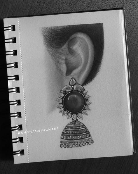 Pencil Sketch Images Aesthetic, Jhumka Designs Sketch, Small Sketching Ideas, Jhumka Painting On Canvas, Jumka Drawings, Jhumka Drawing Sketch, Earrings Drawing Sketch, Sketches Pencil Aesthetic, Pencil Drawing Inspiration Creativity Sketch