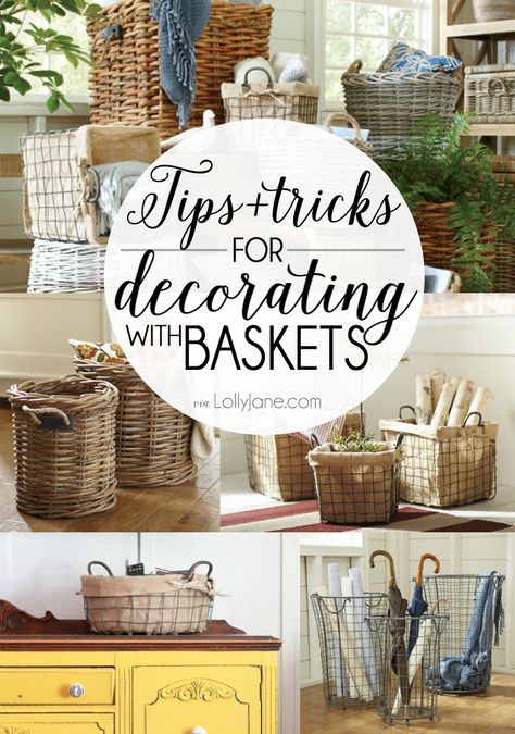 Tips and tricks for decorating with baskets. They are perfect for adding an element of storage and decor! #baskets #decor #decorating Decorating With Baskets, Basket Decor Ideas, Decorate With Baskets, Film Decor, Farmhouse Side Table, Basket Uses, Diy Basket, D B, Décor Diy