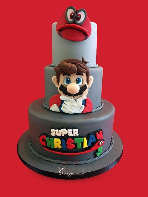 Super Mario Odyssey Mario Odyssey Birthday Party, Mario Theme Birthday, Mario Bros Cake, Mario Theme, Theme Birthday Cake, Super Mario Odyssey, Sugar Bread, Mario Birthday Party, Mario Birthday