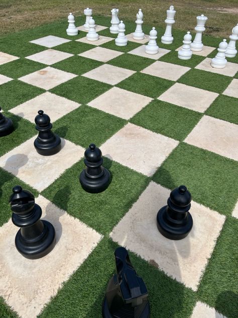 Huge Chess Board, Garden Chess Set, Garden Chess Board, Giant Chess Board, Blanket Storage Ideas, Outdoor Chess, Shrek Party, Labyrinth Garden, Wedding Books