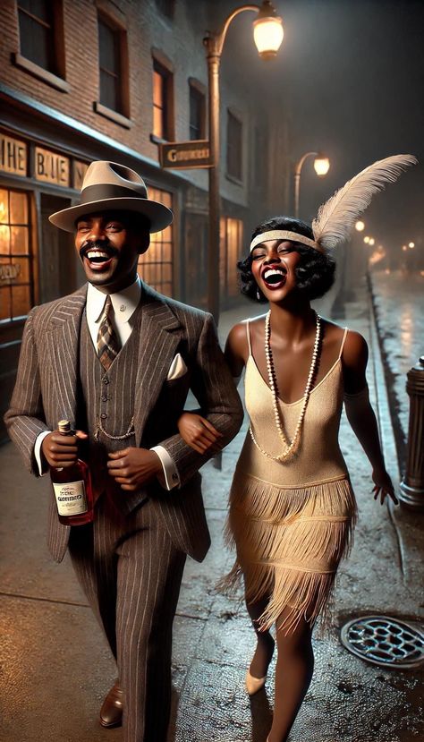 1920 Couple Photoshoot, Vintage Black Glamour Aesthetic, Flapper Photoshoot, Speakeasy Party Outfit, 1920s Black Women, Harlem Nights Outfits, 1920s Couple, Roaring 20s Aesthetic, Gatsby Outfits