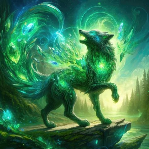 Elemental Wolf Art, Fantasy Wolves Mythical Creatures, Fantasy Elemental Creatures, Mystical Wolf Art, Fantasy Wolf Art, Elemental Wolf, Wolf Fantasy Art, Fantasy Wolves, Mystical Creatures Mythology