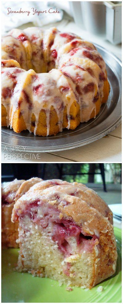 The most amazing Fresh Strawberry Yogurt Cake you will ever taste! @spicyperspectiv Strawberry Yogurt Cake, Fresh Strawberry Cake, Strawberry Cake Recipes, Dessert Aux Fruits, Yogurt Cake, Strawberry Yogurt, Bundt Cakes Recipes, Monkey Bread, Strawberry Desserts