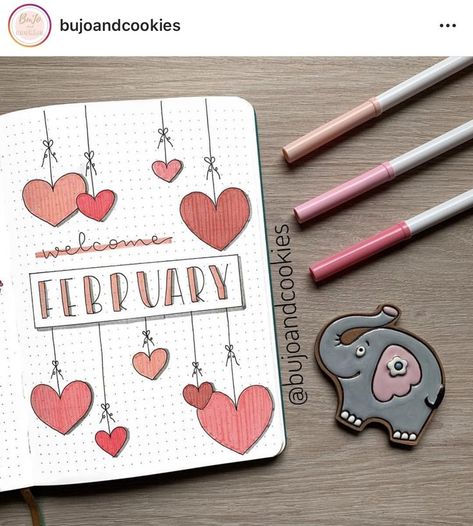 Inspirasi Jurnal, February Themes, Journal D'inspiration, Themes Aesthetic, February Bullet Journal, Bullet Journal Month, Bullet Journal Monthly Spread, Kalender Design, Bullet Journal Page