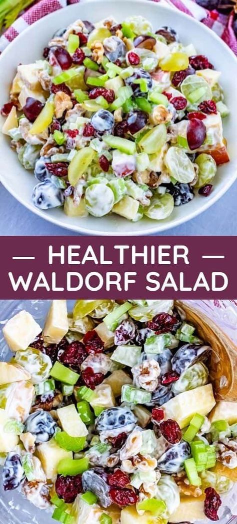 Healthier Waldorf Salad Recipe - How to Make it... Waldorf Salad Recipe Healthy, Easy Waldorf Salad, Light Salad Recipes, Waldorf Salad Recipe, Cold Salad Recipes, Apple Salad Recipes, Waldorf Salad, Light Salad, Cold Salad