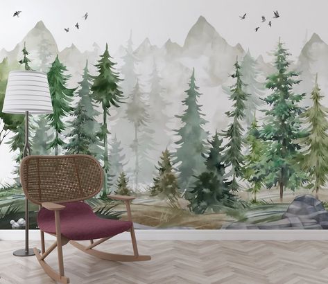 Woodland Watercolor Peel and Stick Wall Mural Fairy Pine Tree Kids Nursery Removable Decal Self Adhesive Forest Wallpaper 26 - Etsy Woodland Wall Decals, Watercolor Pine Tree, Textures Murales, Pine Tree Forest, Forest Mural, Pine Trees Forest, Watercolor Forest, Woodland Wall, Forest Wall Mural