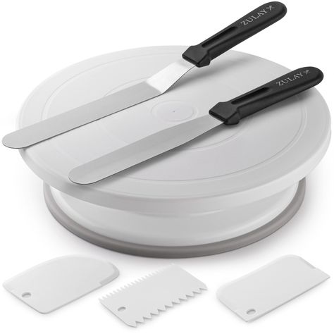 PRICES MAY VARY. All In One Set: Comes with everything that you need for spreading, smoothing, and frosting. Includes 1 cake decorating turntable, 1 angled icing spatula, 1 flat icing spatula, and 3 smoothers. Smooth 360° Rotation: The turntable is designed with a non-slip top platform, non-skid rubber base, and ball-bearing mechanism that smoothly rotates in 360 degrees in both directions. Easy Spreading, Slicing & Serving: The angled and flat spatula are perfect for spreading any icing evenly Cupcake Desserts, Rotating Cake, Cake Decorating Turntable, Cake Turntable, Cake Decorating Kit, Cupcake Tiers Stand, Smooth Cake, Cake Decorating Kits, Chip And Dip Bowl