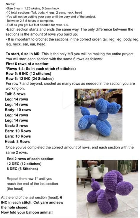 Crochet Balloon Dog, Crochet Balloon, Dog Patterns, Dog Crochet, Crochet Tutorial Pattern, Easy Crochet Animals, Quick Crochet Patterns, Crochet Animals Free Patterns, Crochet Business