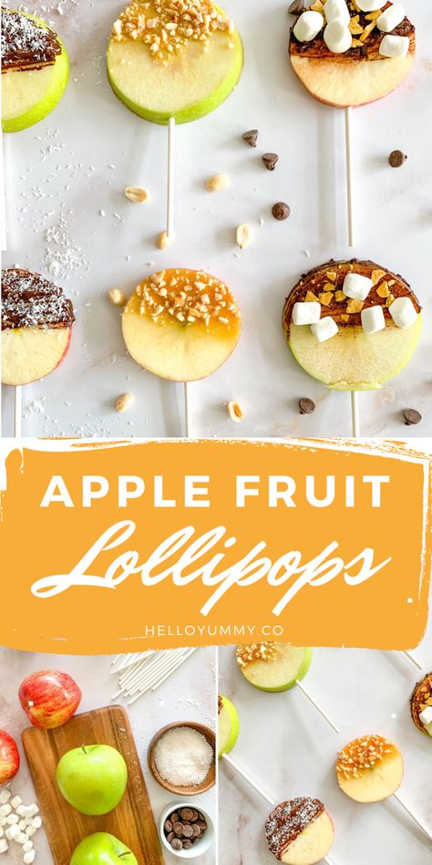 Fall Snacks Kids, Fruit Lollipops, Apple Recipes For Kids, Fall Party Snacks, Dessert For Kids, Preschool Cooking, Baking Recipes For Kids, Apple Snacks, Apple Treat