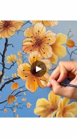 Yellow Painting Ideas On Canvas, Flowers Acrylic Painting, Finger Paints, Floral Paintings Acrylic, Art Learning, Flowers Acrylic, Painting Pictures, Peacock Painting, Green To Blue