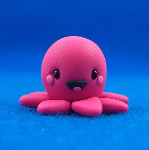 Silk Clay Ideas, Clay Cute Animals, Animals Clay, Kawaii Octopus, ดินปั้น Polymer Clay, Polymer Clay Figures, Karten Design, Tanah Liat, Polymer Clay Diy