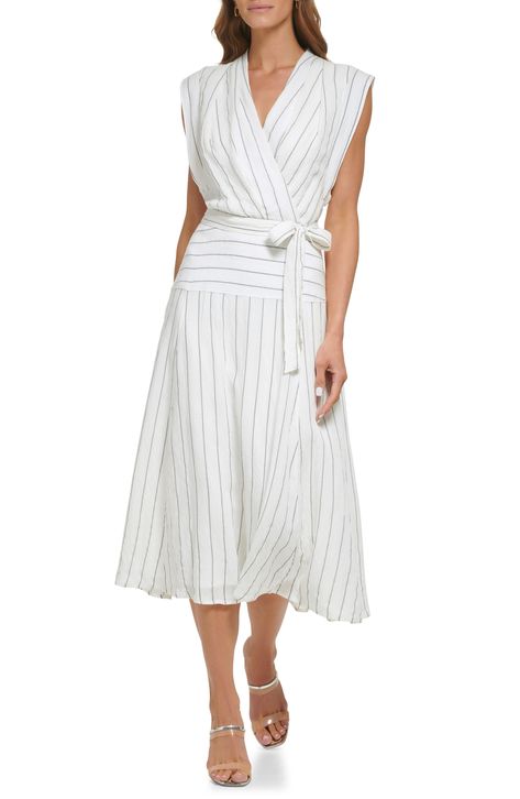 DKNY Pinstripe Linen & Cotton Maxi Dress available at #nordstromrack Cotton Maxi Dress, Dress Crafts, Cotton Maxi, Maxi Dress Cotton, Basic Dress, Capped Sleeve Dress, Cap Sleeve, Sleeve Dress, Cap Sleeves