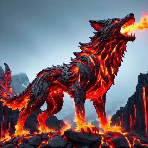 Hybrid Animals Art, Wolf Goddess, Fire Wolf, Mythical Creatures Fantasy, Dark Creatures, Dark Fantasy Artwork, Fantasy Wolf, Wolf Spirit, Anime Wolf