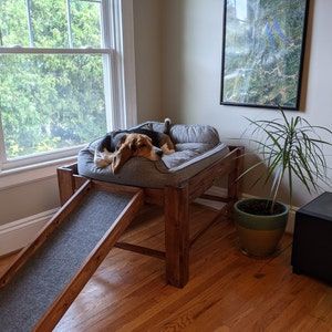 Elevated Dog Bed For Window, Dog Bed With Ramp, Dog Bench Bed, Dog Window Bed, Bedside Dog Bed Elevated, Dog Window Perch, Dog Bed Platform, Dog Bed Bench, Diy Elevated Dog Bed