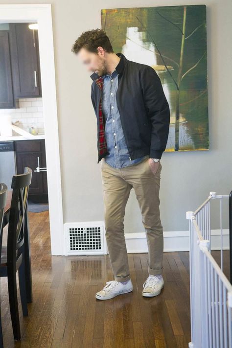 How to Wear Chinos: Everything You Need to Know Chinos Men Outfit, Pants Outfit Men, Mens Casual Dress Outfits, Harrington Jacket, Stylish Mens Outfits, Mens Chinos, Mens Casual Dress, Men Fashion Casual Outfits, Khaki Chinos