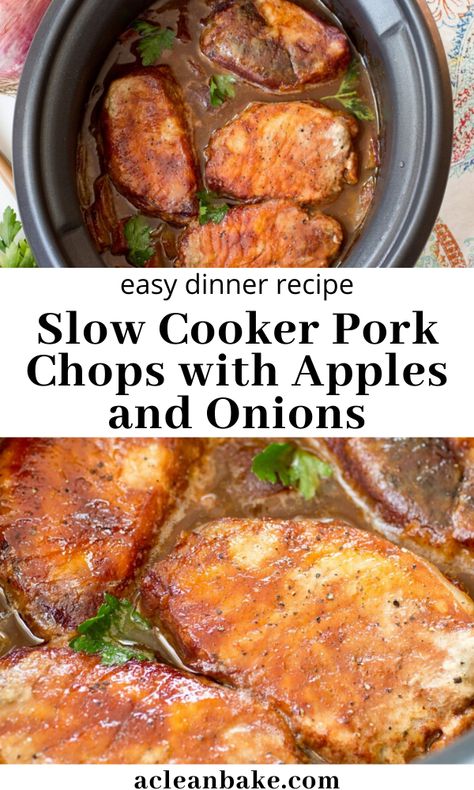 Pork Chops With Apples, Paleo Slow Cooker Recipes, Apples And Onions, Pork Chop Recipes Crockpot, Paleo Slow Cooker, Apple Pork Chops, Crockpot Pork Chops, Slow Cooker Pork Chops, Paleo Crockpot