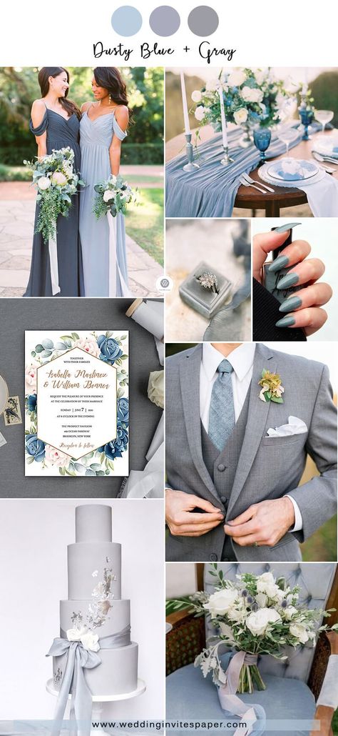 Dusty Blue Wedding Color Schemes, Blue Wedding Color Schemes, Blue And Gray Wedding, Steel Blue Weddings, Grey Wedding Theme, Wedding Color Schemes Blue, Wedding Color Schemes Summer, Wedding Theme Color Schemes, Wedding Color Schemes Spring