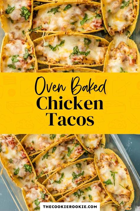 How to make the BEST baked chicken tacos (step by step recipe and video). This oven baked tacos are made for a crowd, perfect for family dinners, Cinco de Mayo, or an big gathering. #thecookierookie #tacos #chicken Baked Chicken Tacos Recipe, Best Chicken Taco Recipe, Chicken Tacos Recipe Easy, Oven Baked Chicken Tacos, Spicy Chicken Tacos, Sunday Dinner Ideas, Chicken Tacos Recipe, Spicy Baked Chicken, Chicken Tacos Easy