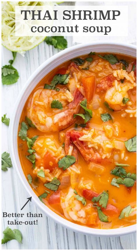 Thai Coconut Shrimp Soup | Haute & Healthy Living Shrimp Curry Soup, Thai Coconut Shrimp, Thai Shrimp Curry, Shrimp Coconut, Shrimp Soup Recipes, Seafood Sandwiches, Shrimp Curry, Thai Shrimp, Coconut Curry Soup