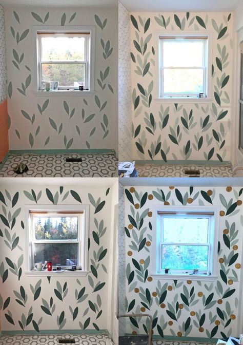 Wallpaper In A Bathroom, Paint Over Wallpaper, Painting Over Wallpaper, Makeover Kamar Mandi, Wallpaper Bathroom, Bathroom Paint, Bathroom Diy, Paint Diy, Room Decorations