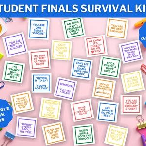 Final Exams Snack Tags Printable Food Notes for Student - Etsy Canada Finals Survival Kit High School, Exam Survival Kit Ideas, Finals Survival Kit College, Final Exam Survival Kit, Exam Care Package Ideas, Exam Survival Kit, Exam Package, Finals Week Care Package, Finals College