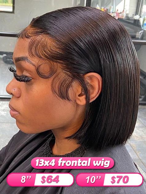 No Part Bob Wig, 10in Bob Wig, Bob Wigs For Black Women Color, 10 Inch Frontal Bob Wig Styles, Frontal Bob Wig Middle Part, Baby Face Hairstyle, Bob Wig Styles For Black Women, Frontal Bob Hairstyles, Frontal Bob Wig Hairstyles