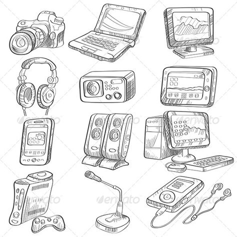 Pencil Drawing of Electronic Gadget Electronic Illustration, Computer Sketch, Electronic Drawing, Electronics Illustration, Electronics Gadgets Technology, Electronics Poster, Electronic Gadgets For Men, Gadgets Électroniques, Electronics Logo