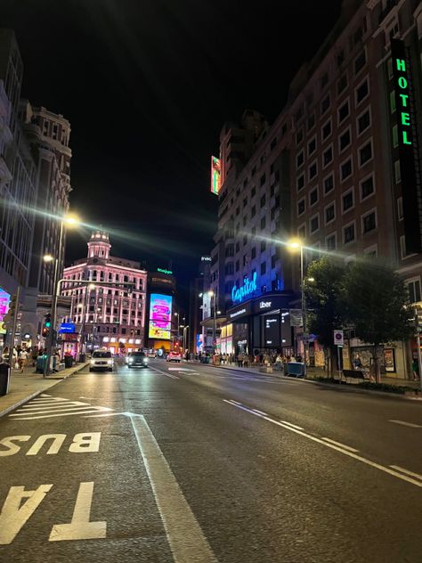 Spain at night nights street lights Madrid Barcelona nighttime Spain At Night, Madrid Spain Aesthetic, Barcelona Spain Aesthetic, Spain Aesthetics, Spain Aesthetic, Night City, Night Aesthetic, City Aesthetic, Madrid Spain