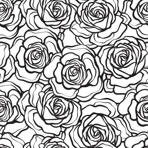 Rose flower seamless pattern. Outline black roses on white background. Stock vec #Sponsored , #Sponsored, #ad, #seamless, #Rose, #flower, #pattern Pattern Outline, Rose Pattern Design, Flower Stencil Patterns, Rose Outline, Rose Stencil, Flower Seamless Pattern, Rose Flower Pattern, Flower Print Pattern, White Rose Flower