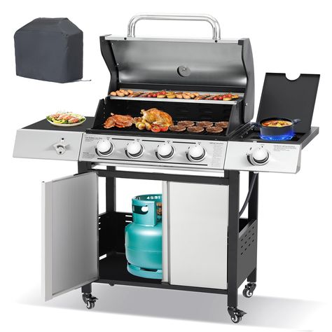 PRICES MAY VARY. 448 SQ.IN. Cooking Area: Propane grillgrill features a 448 sq. in. cooking area, including a 332 sq. in. primary cooking area and a 116 sq. in. cooking area warming area High Performance: Our propane gas grill has 4 main burners (10,000 BTU each) and one side burner (10,000 BTU). 5 stainless steel burners offer a total of 50,000 BTU output for delivering even heat Gas Grill with Waterproof Cover: Our stainless steel grill comes with a black waterproof cloth cover to protect our Picnic Backyard, Backyard Bbq Grill, Outdoor Patio Garden, Steel Grill, Propane Gas Grill, Garden Picnic, Stainless Steel Grill, Gas Bbq, Mouth Watering Food