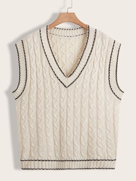 Beige Casual  Sleeveless Acrylic Plain   Slight Stretch Spring/Fall Plus Size Knitwear Sleeveless Cardigan Outfit, Cricket Sweater, Sleeveless Sweater Vest, Designer Suits For Men, Sleeveless Cardigan, Cardigan Outfits, Simple Trendy Outfits, Knit Tops, Vest Outfits