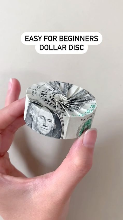 How to fold a dollar disc flex | Instagram How To Make A Money Tree Dollar Bills, Ways To Fold A Dollar Bill, How To Give Cash As A Gift, Fun Ways To Fold Money, Dollar Folding Ideas, Clever Ways To Gift Money, Folding Dollars Into Shapes, Money Folding Ideas Easy Step By Step, Ideas For Giving Money As A Gift