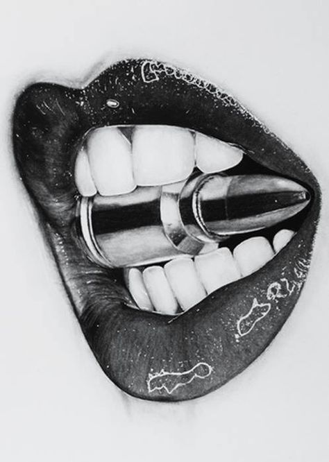 Mouth with bullet between teeth Bullet Tattoo, Mouth Tattoo, Tattoo Son, Country Tattoos, Bullet Art, Kunst Tattoos, Chicano Tattoos, Lipstick Designs, Art Noir