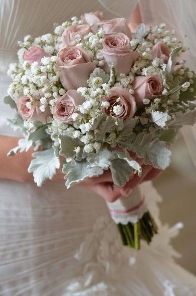 Mothers Bouquet, فن النسيج, Garden Wedding Bouquet, Rustic Garden Wedding, Wedding Bouquets Pink, Rustic Wedding Bouquet, Babies Breath, White Wedding Bouquets, Dusty Miller